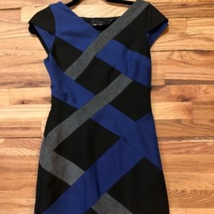 max and cleo dress 6 Blue Gray black Cap Sleeve Pattern Pencil